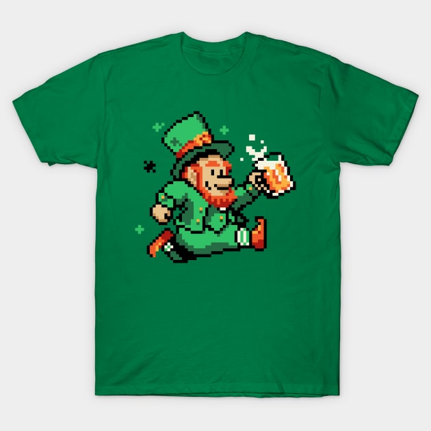 Leprechaun St Patricks Day Green Shirt Pixel Art Gamer Shirt T-Shirt by vo_maria